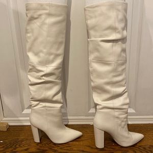 White Knee high boots